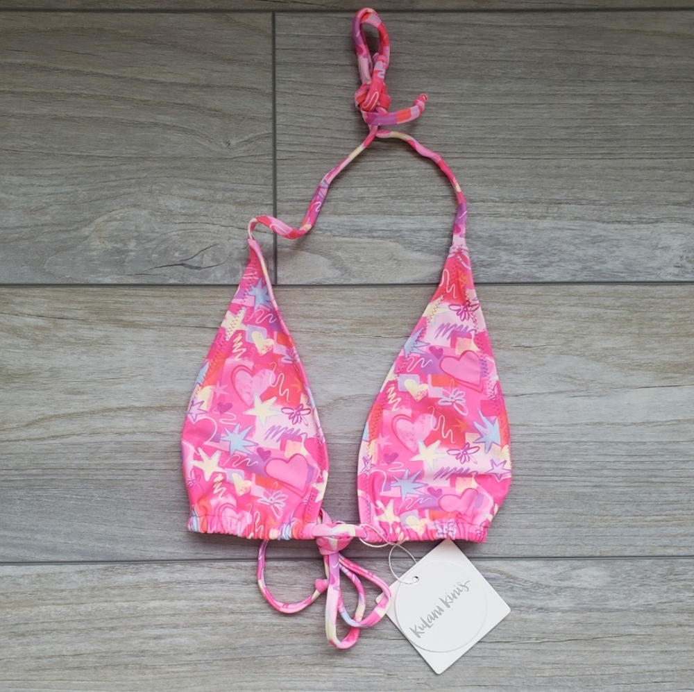 Kulani Kinis Pink Multi Heart Print Triangle Bikini Top